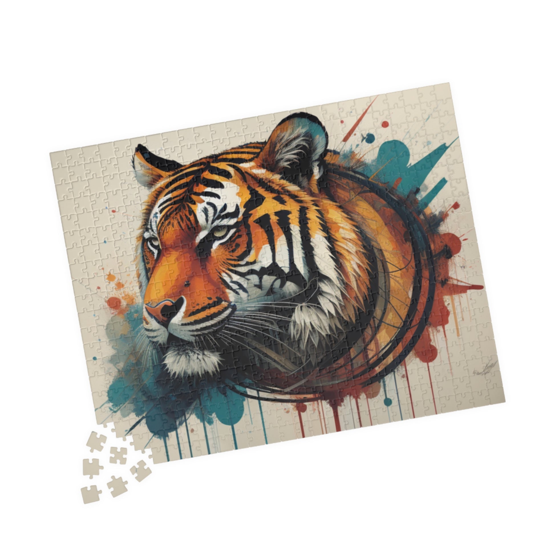 Noble tiger gazing forward with quiet strength, featured in an empowering jigsaw puzzle