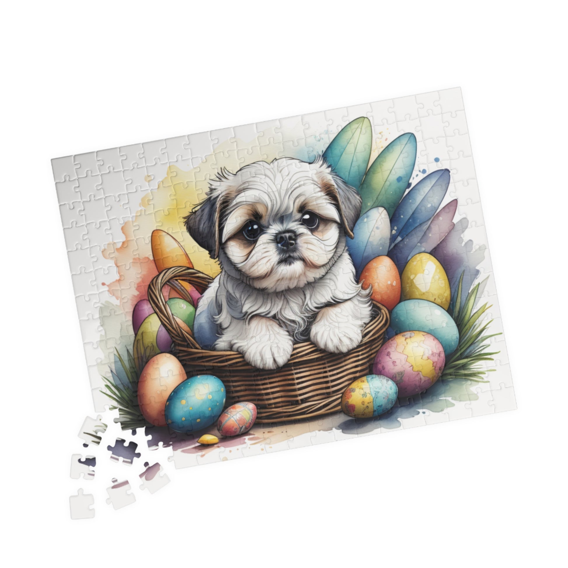 Shih Tzu (Silver & White) Easter Puppy Puzzle - Dog Lovers, Mental Health Benefits, Holiday Fun, Mindfulness, Stress Relief, Festive Gift