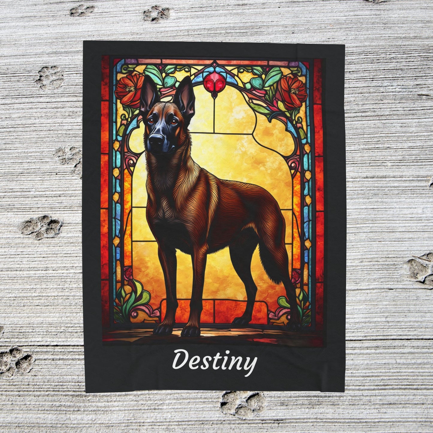 Belgian Malinois red sable velveteen blanket, dog throw, personalized stained glass pet gift - MySisterIsASurvivor