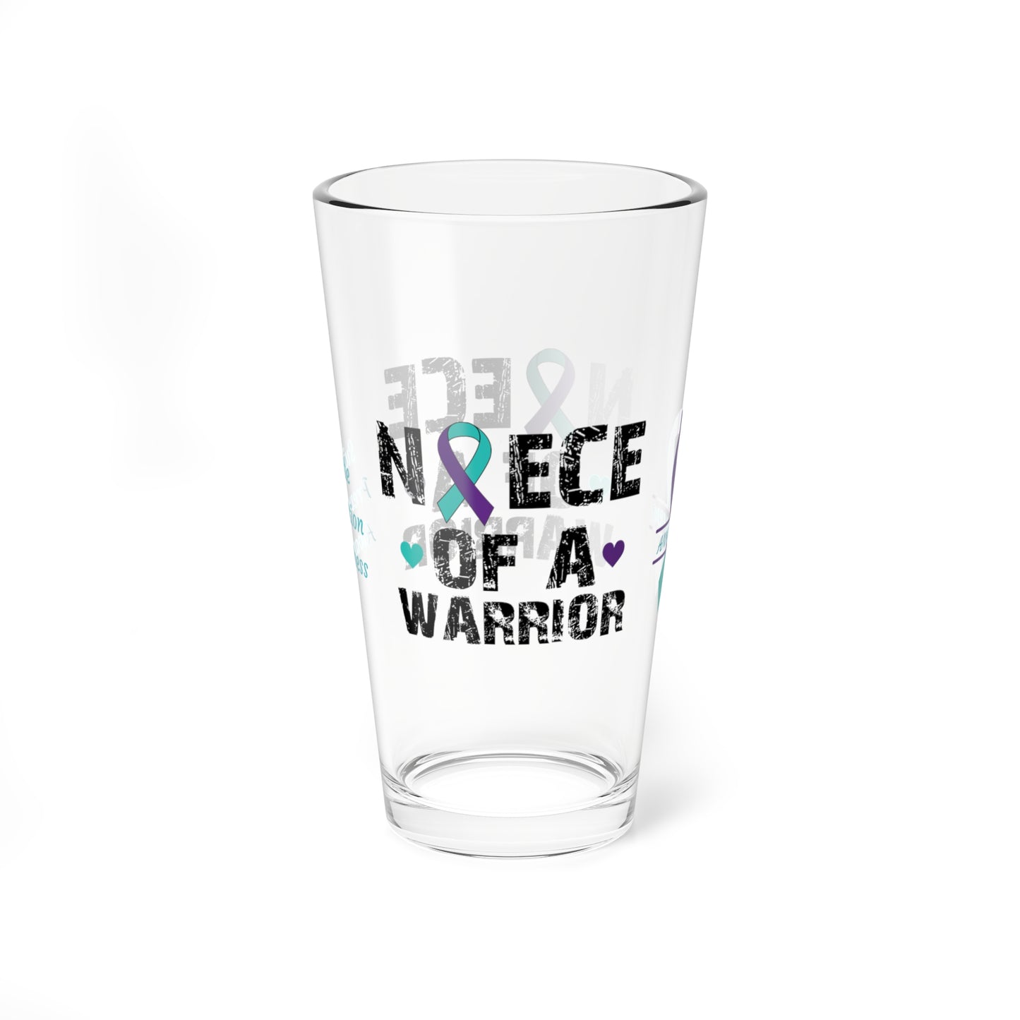 Niece of a Warrior: Personalized Suicide Prevention Awareness Warrior Pint Glass - Proud Family Member
