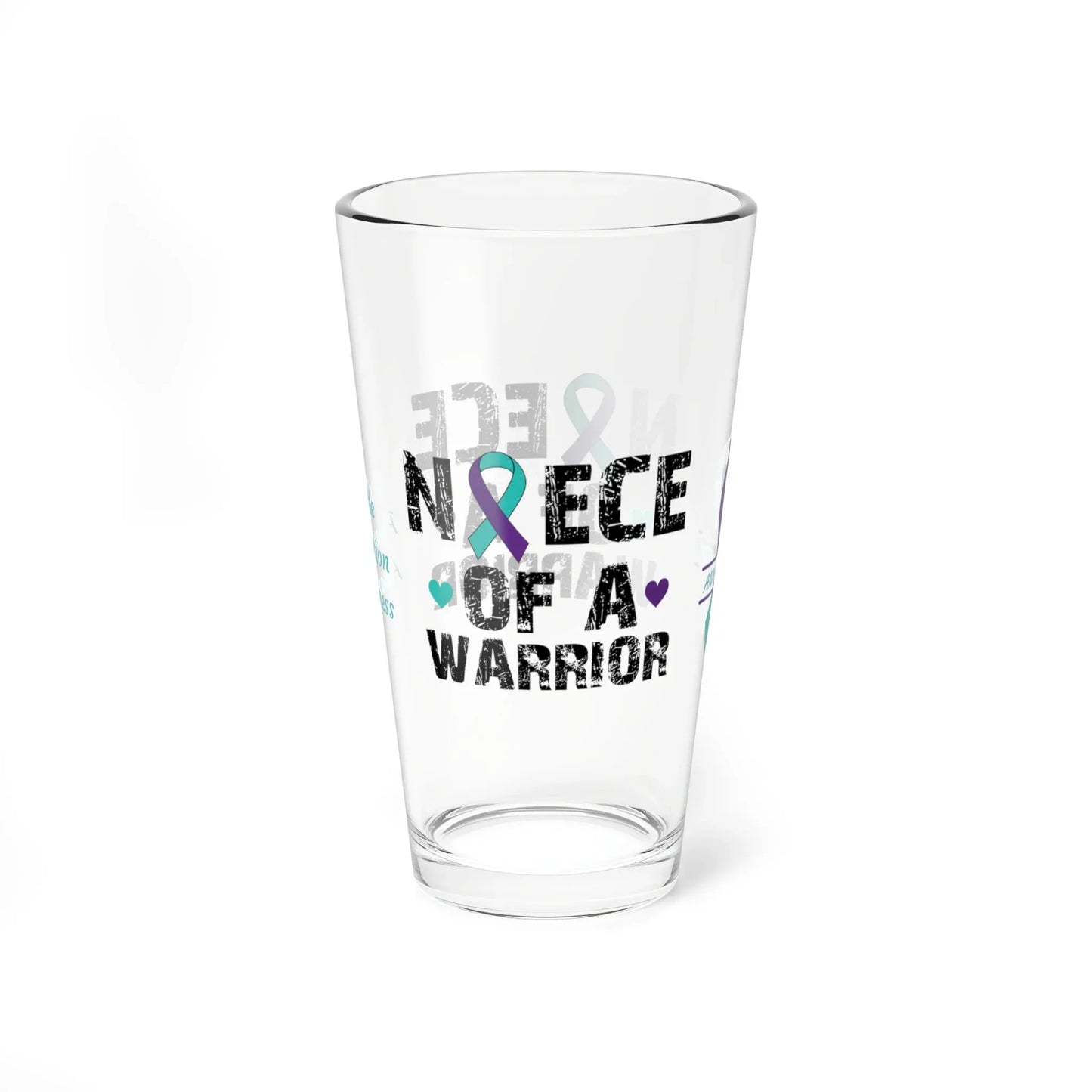 Shop our premium niece of a warrior suicide prevention awareness pint glass 16oz from MySisterIsASurvivor.