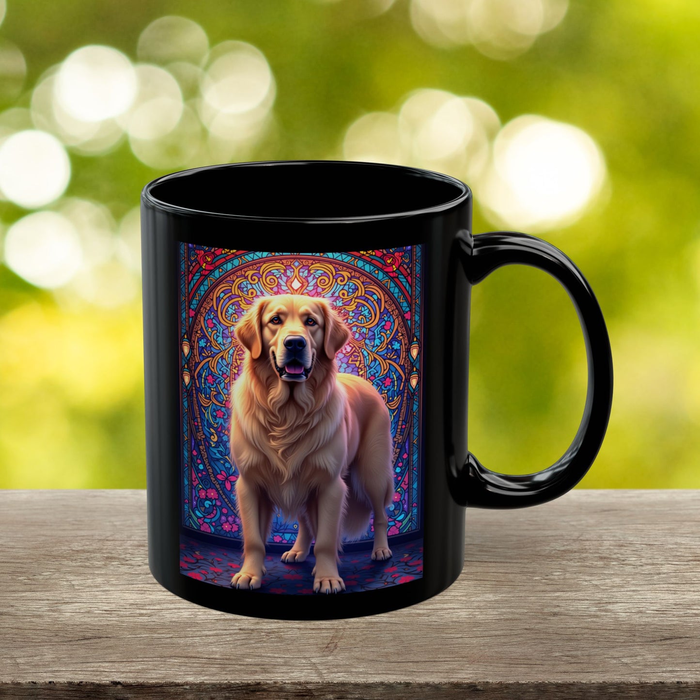 Light Cream Golden Retriever personalized stained glass design mug, custom dog lover gift idea