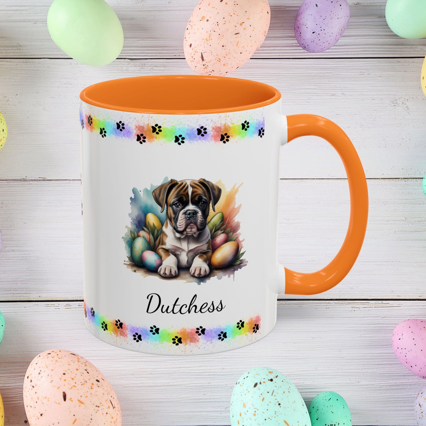 Boxer personalized Easter puppy mug, cute dog coffee cup gift for mental health awareness and dog lovers