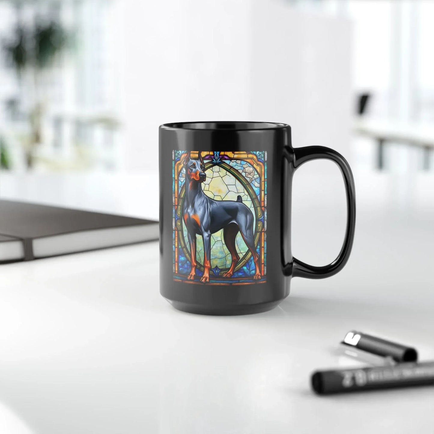 Shop our premium doberman pinscher blue rust personalized mug with stained glass design 11oz 15oz from MySisterIsASurvivor.
