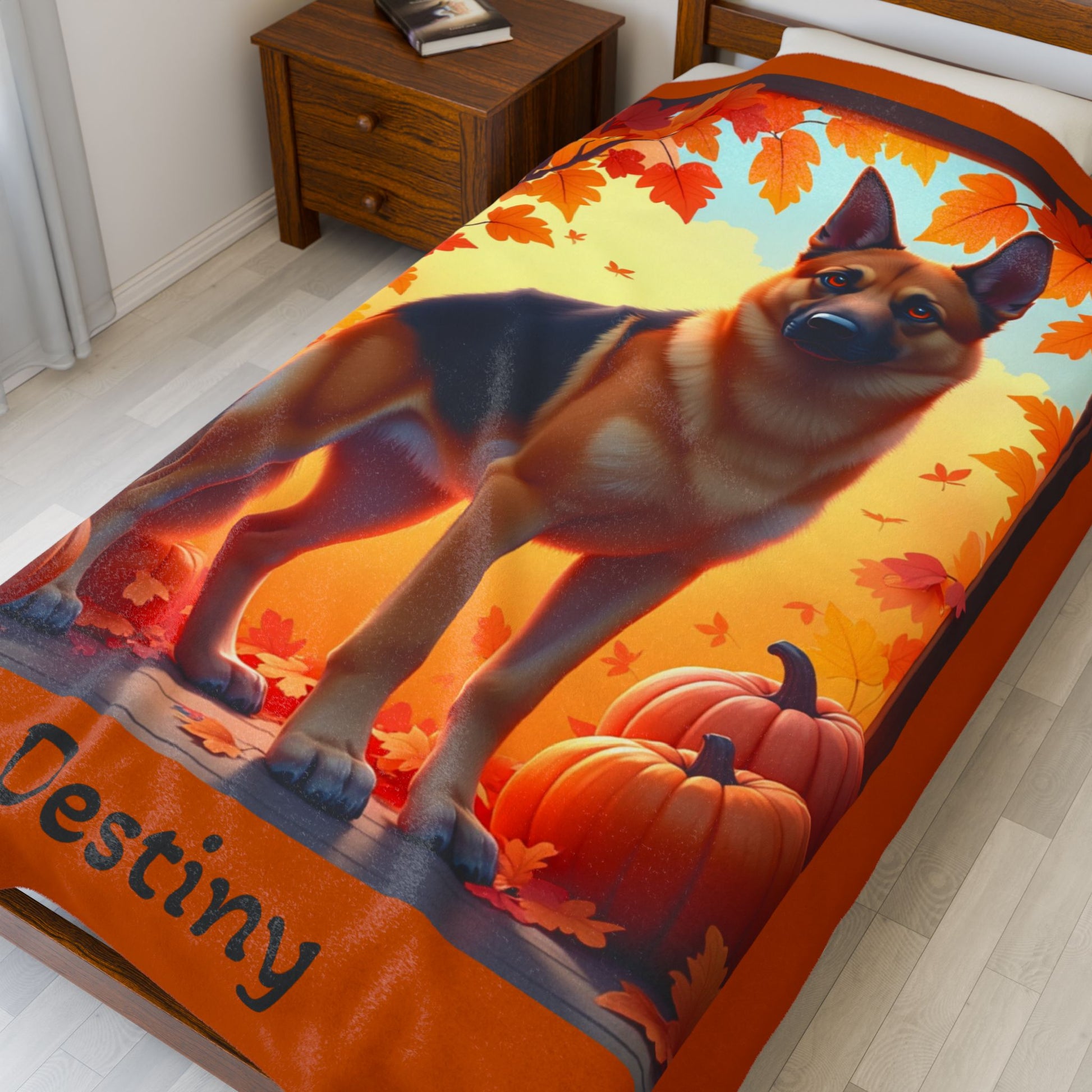 German Shepherd Black & Tan Coat Velveteen Blanket, Personalized Plush Dog Throw, GSD Fans Gift