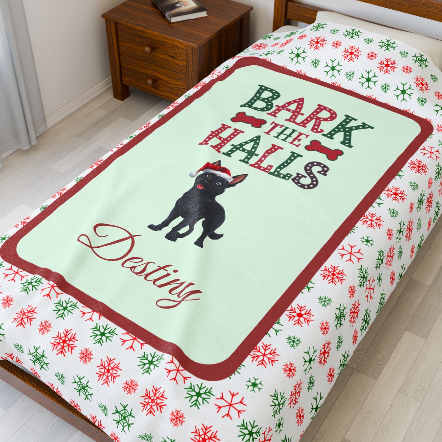 German Shepherd Black custom velveteen blanket Bark The Halls cozy holiday dog lover gift