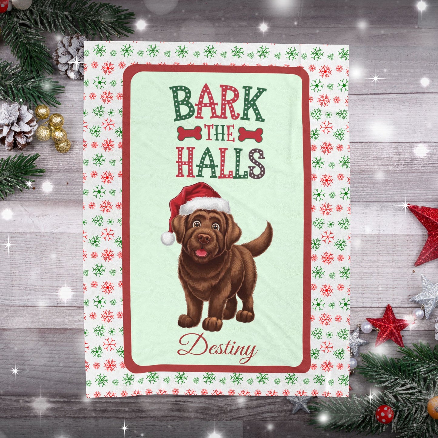 Labrador Retriever (Chocolate) velveteen blanket, custom festive holiday dog gift