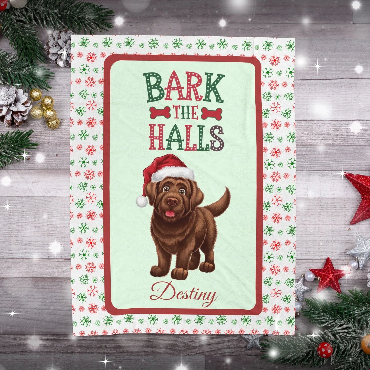 Shop our premium personalized chocolate labrador velveteen plush blanket bark the halls from MySisterIsASurvivor.
