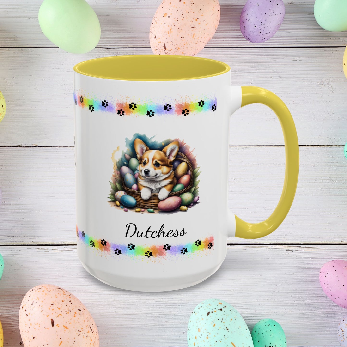 Corgi Easter puppy coffee mug, personalized cute dog gift for mental health support and cozy sipping