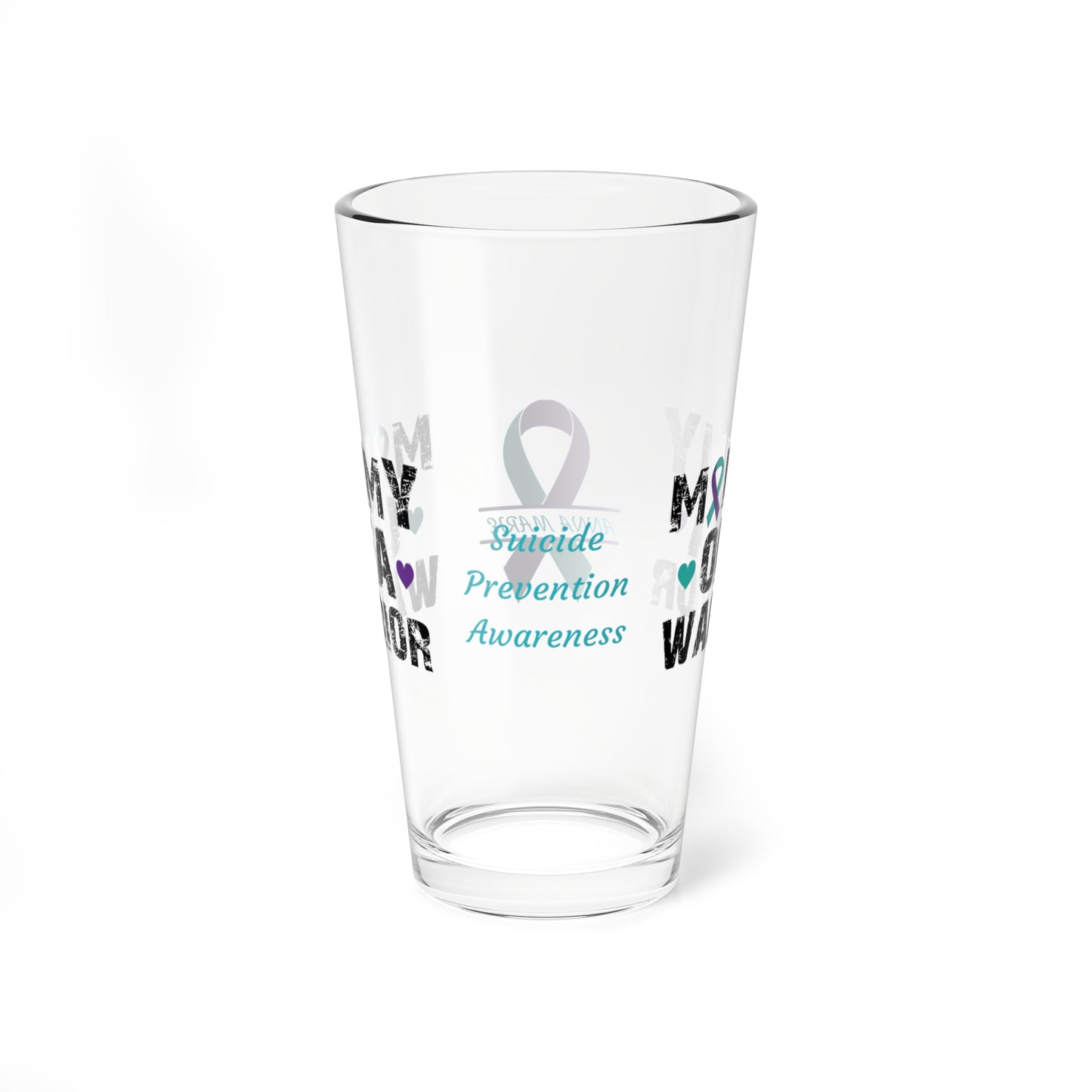 Mommy of a Warrior: Personalized Suicide Prevention Awareness Warrior Pint Glass - Proud Family Member