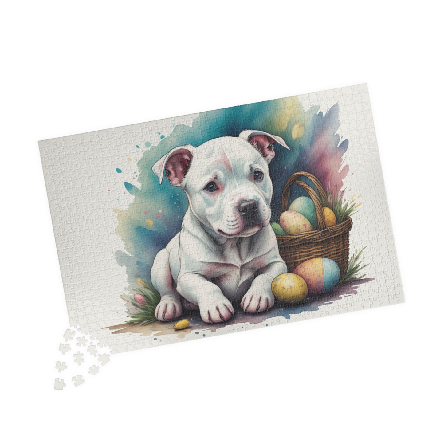 Pitbull (White) Easter Puppy Puzzle - Dog Lovers, Mental Health Benefits, Holiday Fun, Mindfulness, Stress Relief, Festive Gift