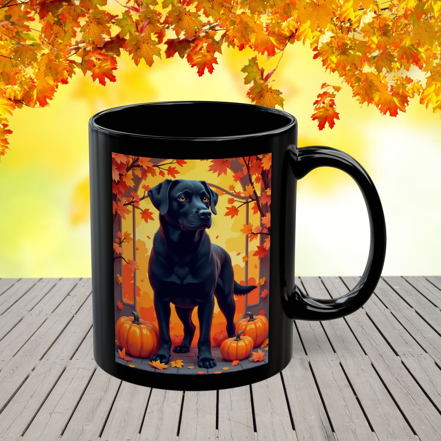 Black Labrador autumn mug, personalized coffee cup for lab dog lovers and cozy fall gift - MySisterIsASurvivor