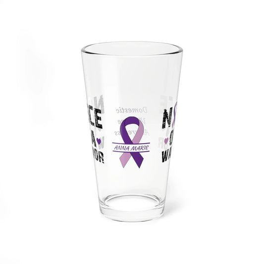 Shop our premium niece of a warrior domestic violence awareness pint glass 16oz from MySisterIsASurvivor.
