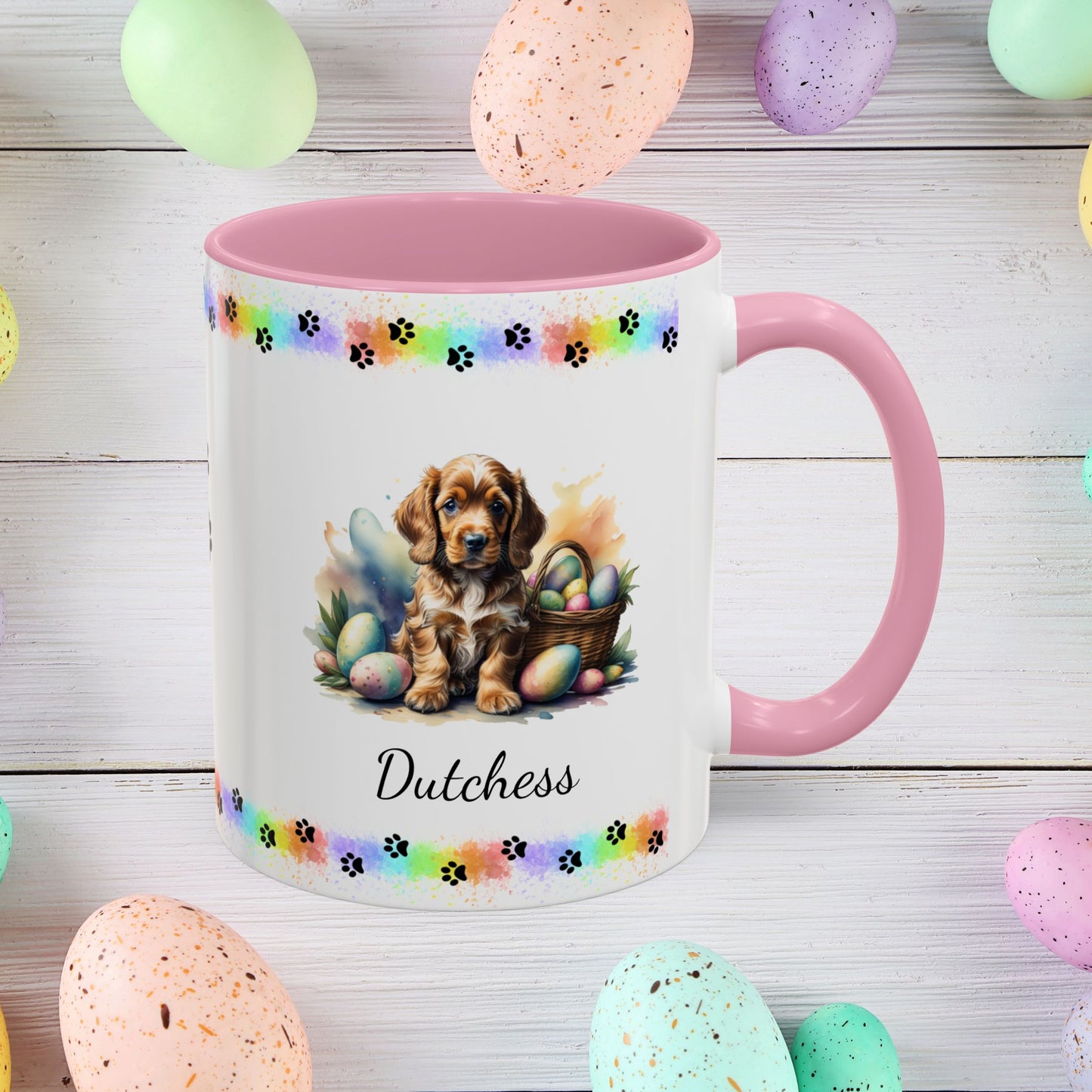 Cocker Spaniel Golden Easter puppy coffee mug, personalized cute dog gift for mental health support and comfort
