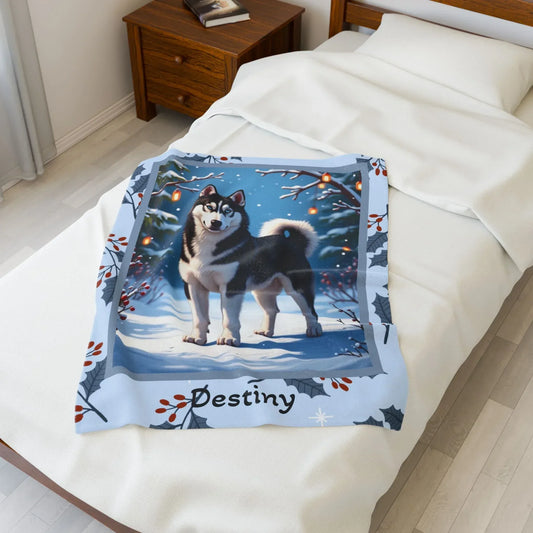 Shop our husky black white winter dog lovers lodge blanket featuring the 50" × 60" style option from MySisterIsASurvivor.