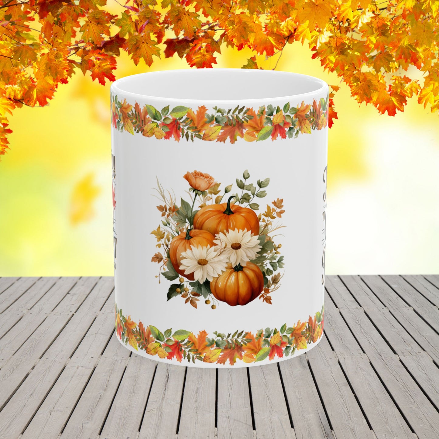 Thanksgiving Mug with "Embrace the Present" to Celebrate the Joy of Now and Gratitude