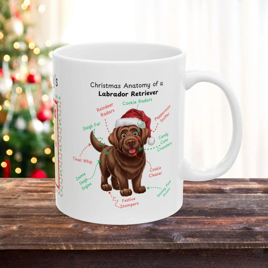 Shop our chocolate labrador retriever christmas anatomy mug featuring the 15oz style option from MySisterIsASurvivor.