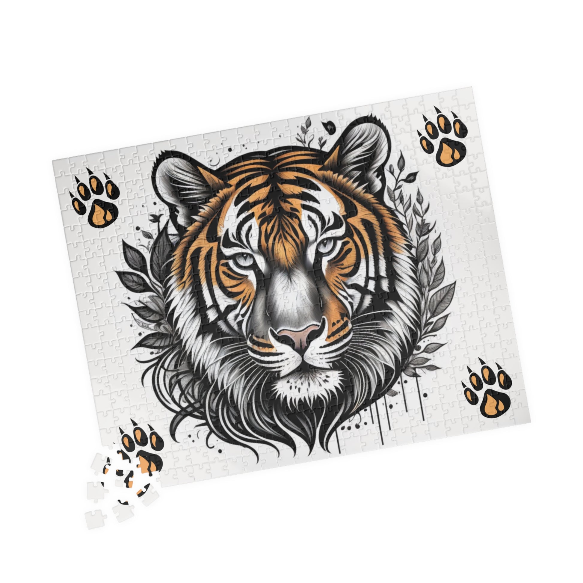 Artistic tiger image symbolizing motivation and strength, printed on a puzzle designed for focus and creative relaxation