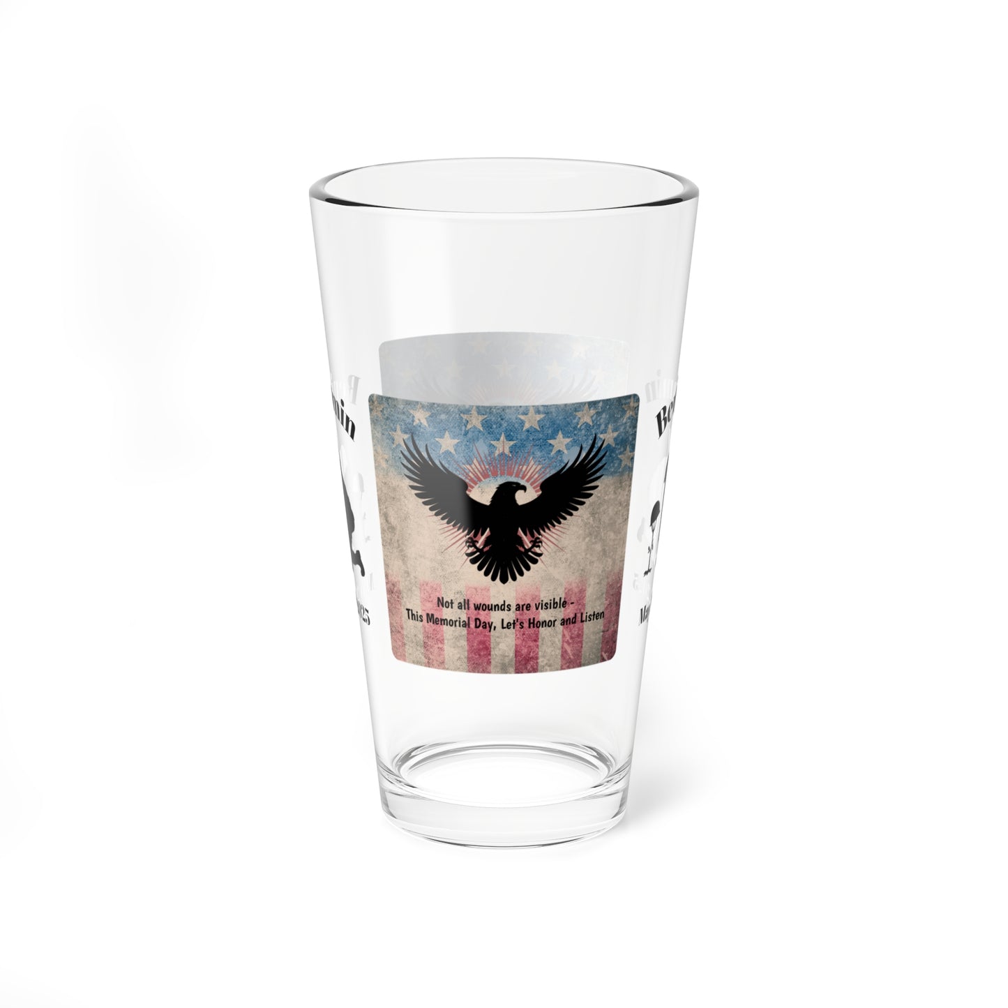 Personalized Memorial Day Pint Glass - "Not All Wounds Are Visible", PTSD Awareness Gift for Veterans & Memorial Days