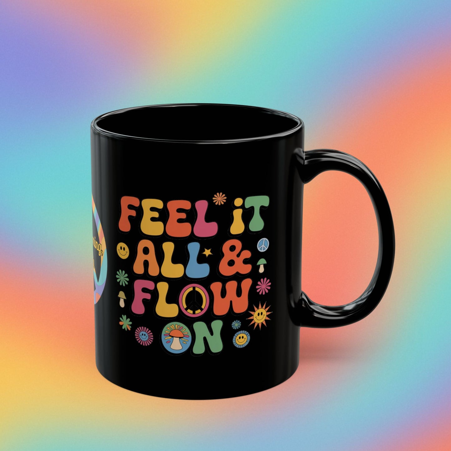 Feel It All & Flow On personalized mug, retro 70s mental wellness coffee cup gift - MySisterIsASurvivor