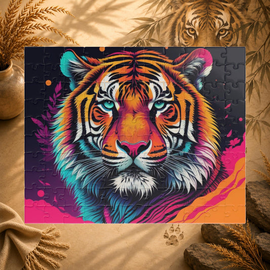 Colorful tiger puzzle on a white background