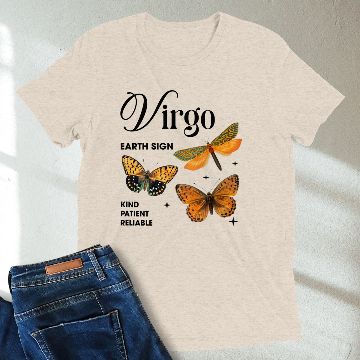 Virgo Butterfly Zodiac Unisex T-Shirt : Soft Tri-Blend Unisex Astrology Shirt | Celestial Horoscope Tee