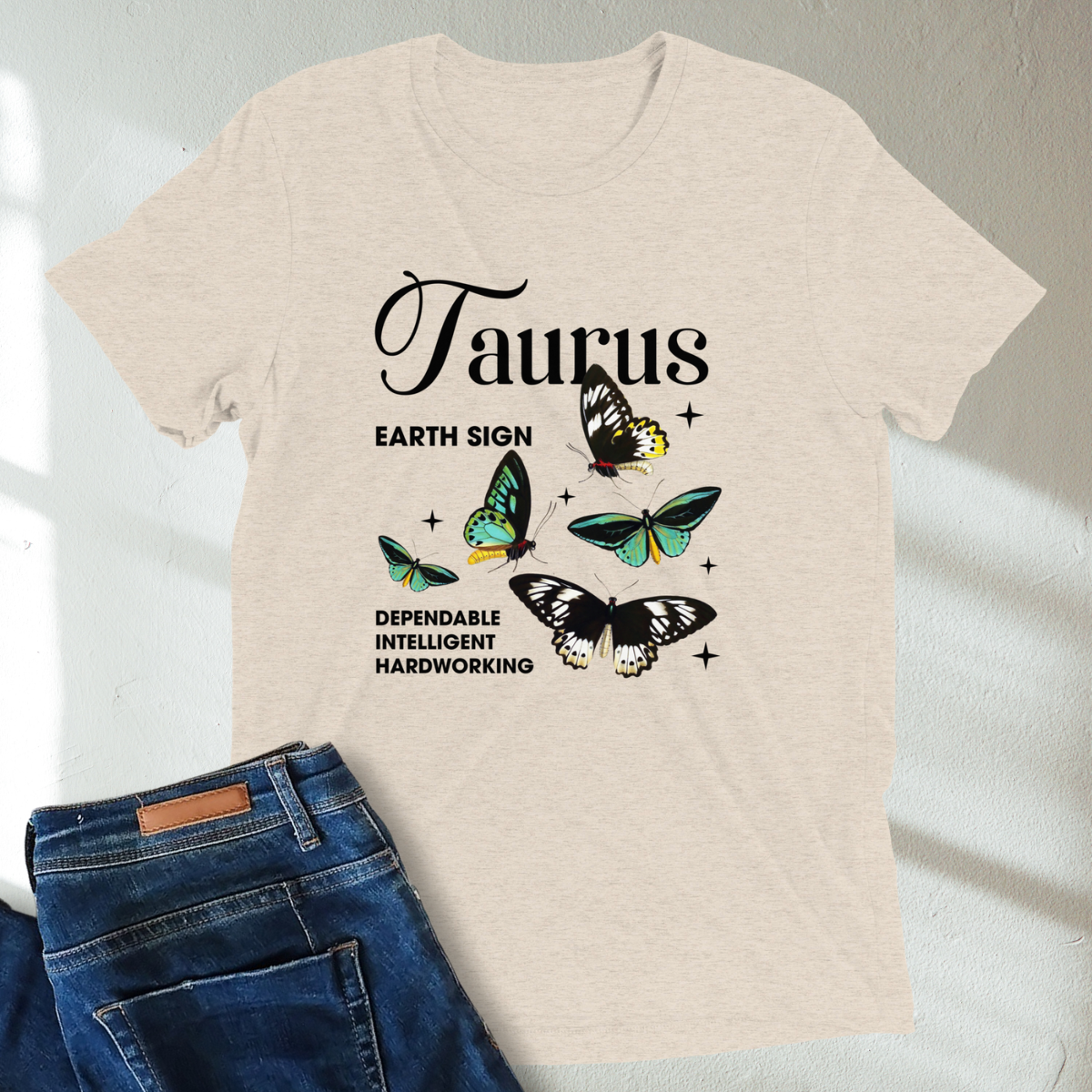 Taurus Butterfly Zodiac Unisex T-Shirt : Soft Tri-Blend Unisex Astrology Shirt | Celestial Horoscope Tee