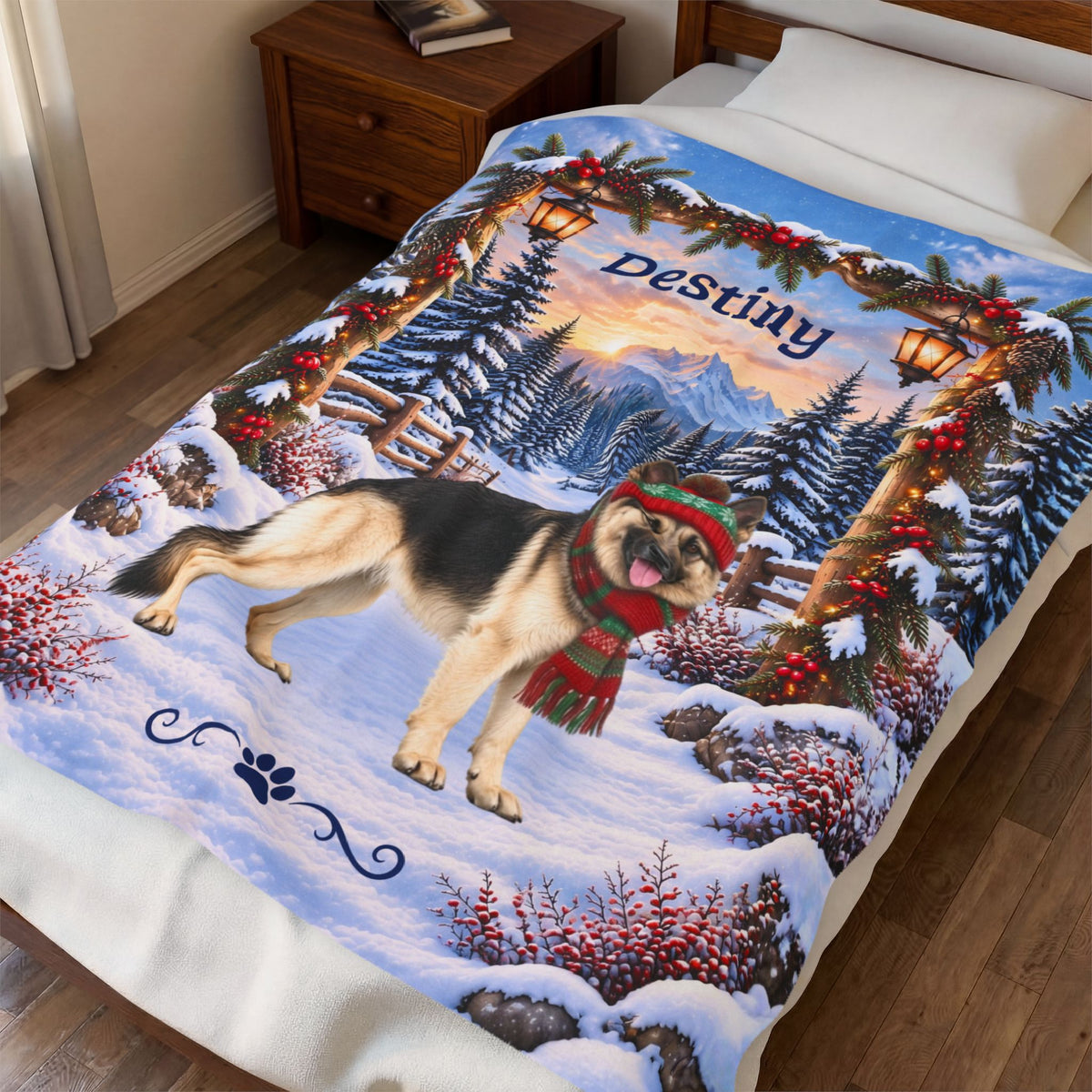 German Shepherd (Black & Cream Coat) - Personalized Winter Blanket, Custom Name Velveteen Throw - MySisterIsAsurvor