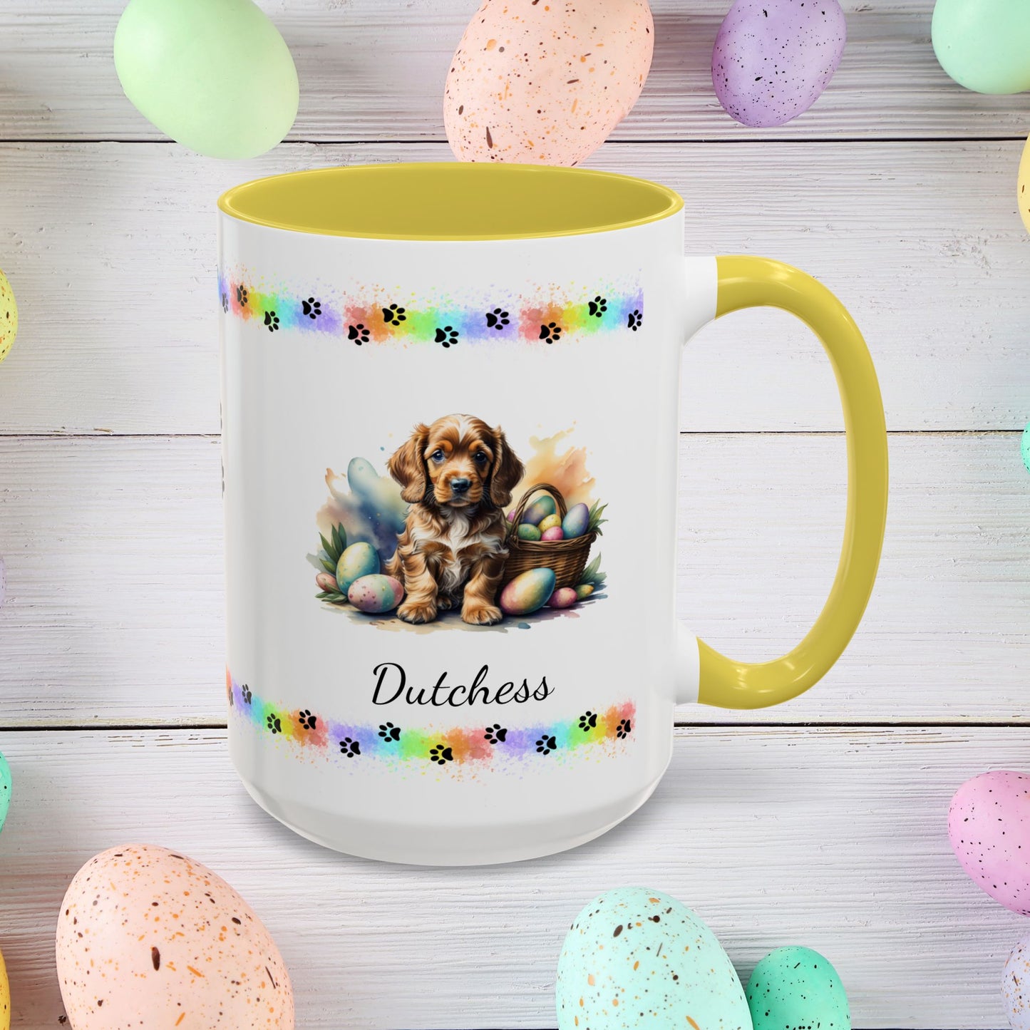 Cocker Spaniel Golden Easter puppy coffee mug, personalized cute dog gift for mental health support and comfort