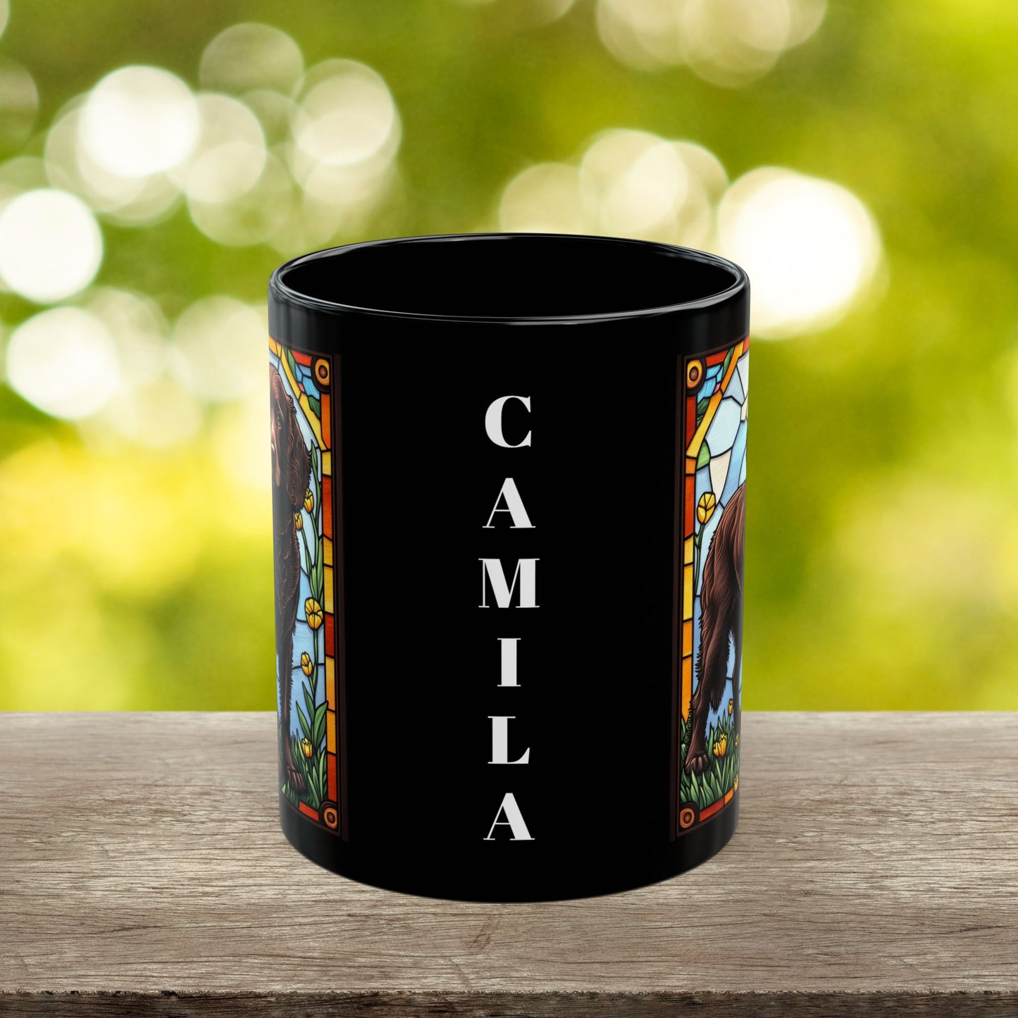 American Water Spaniel personalized mug, stained glass coffee cup gift for dog lovers and pet parents