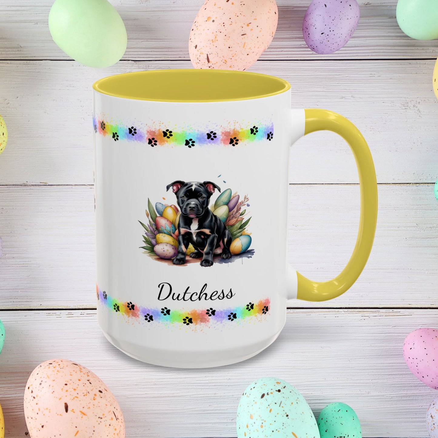 Pitbull Black Easter puppy coffee mug, personalized cute dog gift for mental health awareness and cozy sipping