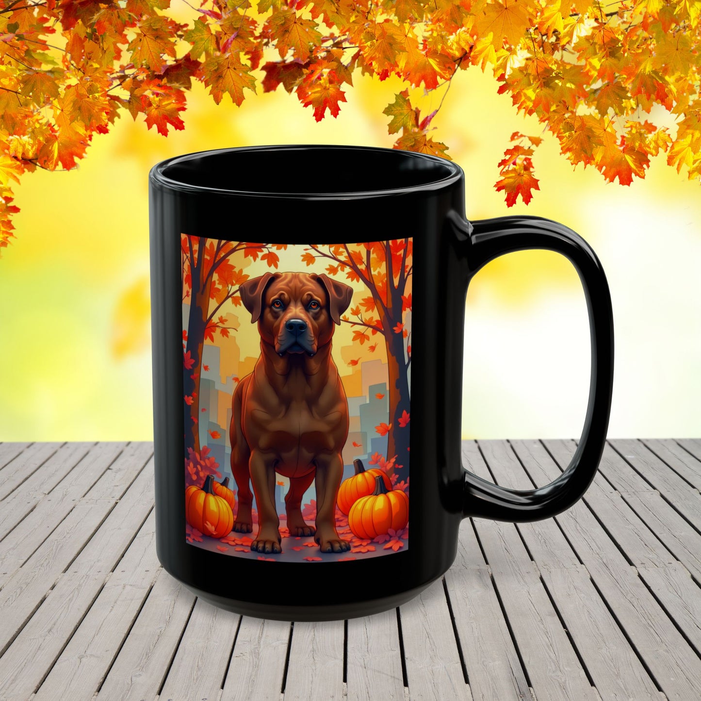 Rottweiler Red - Autumn coffee mug, custom seasonal dog lover gift for Rottie fans