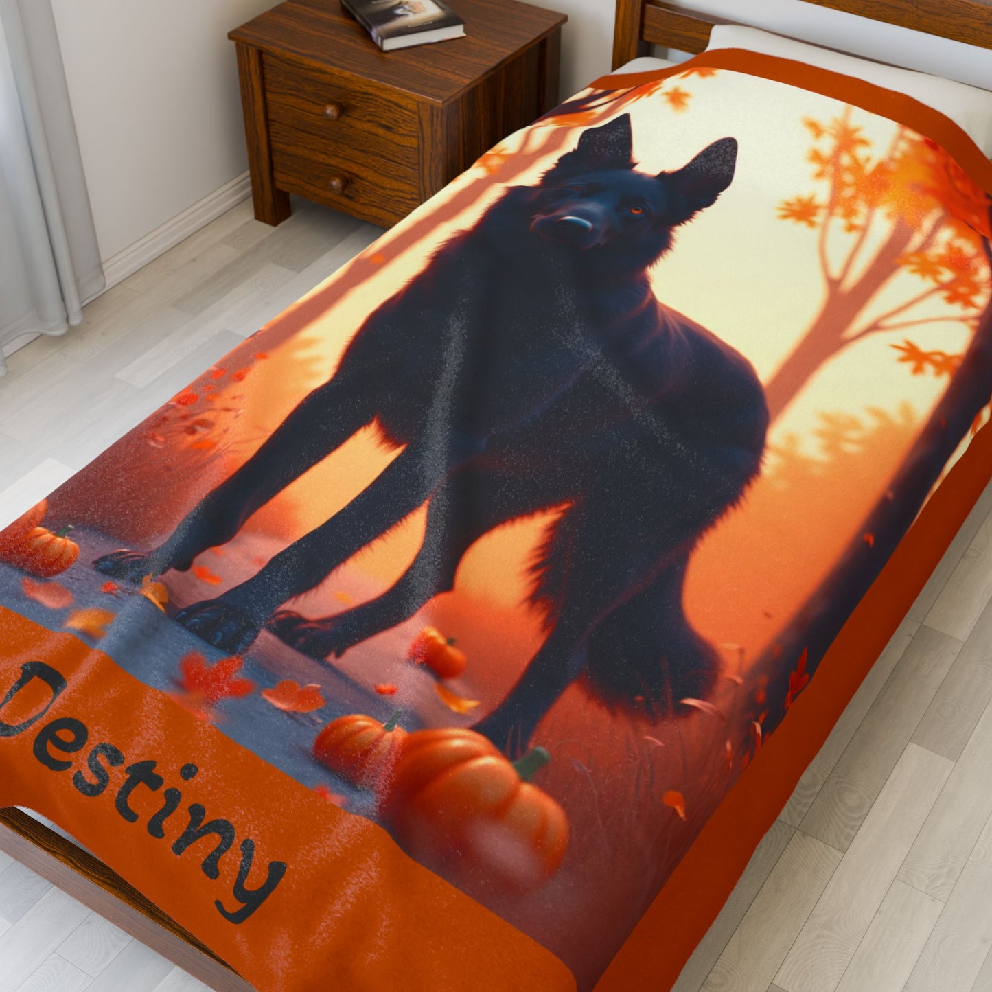 German Shepherd Black Coat Velveteen Blanket, Custom Plush Dog Throw, Personalized GSD Gift