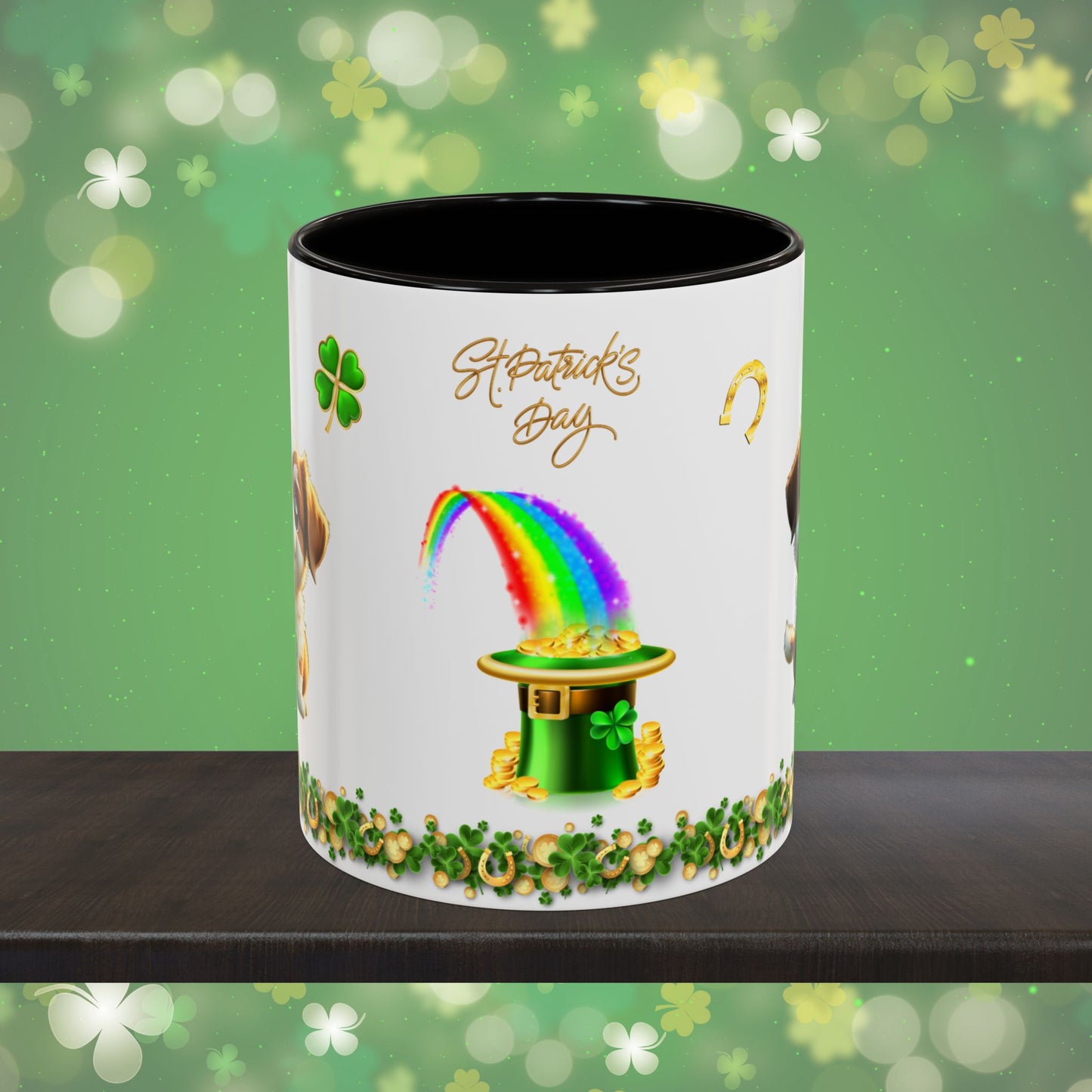 Clover Cuddles Canine: St. Patrick's Day Two-Tone Coffee Mug - Festive Ceramic Mug for Positivity & Mindfulness