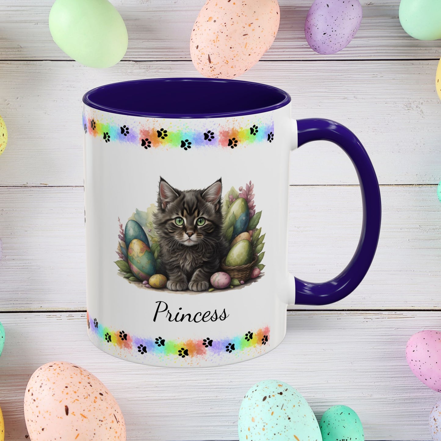 Maine Coon Easter kitten mug, personalized cute cat coffee cup, gift for mental health support and comfort