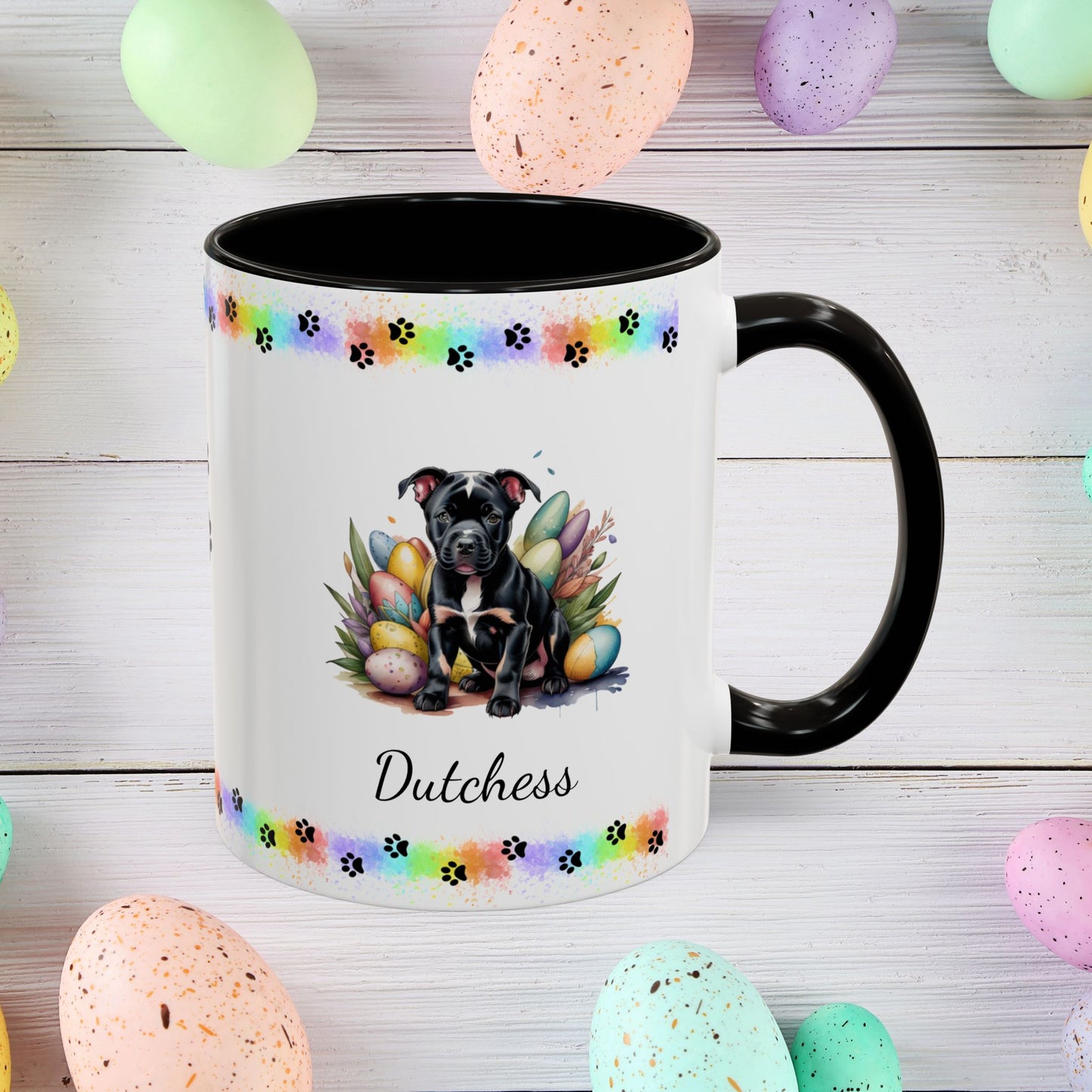 Pitbull Black Easter puppy coffee mug, personalized cute dog gift for mental health awareness and cozy sipping
