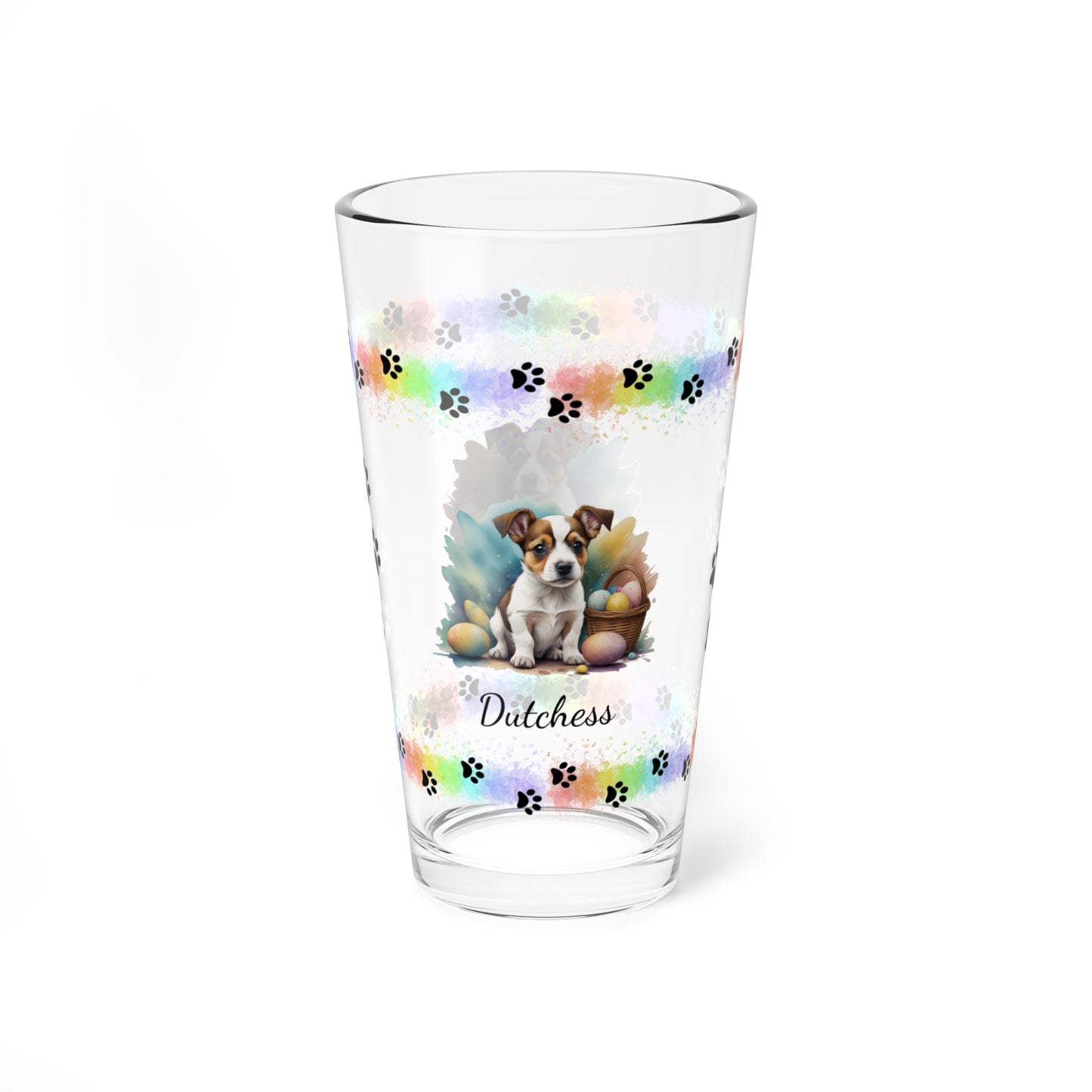 Jack Russell Terrier (Brown & White) Personalized Easter Puppy 16oz Pint Glass - Custom Dog Design, Mental Health Gift, Easter Décor, and Festive Celebrations