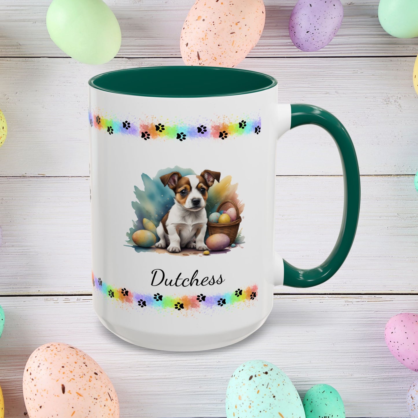 Jack Russell Terrier Brown & White Easter puppy coffee mug, personalized cute dog coffee cup gift for mental health support