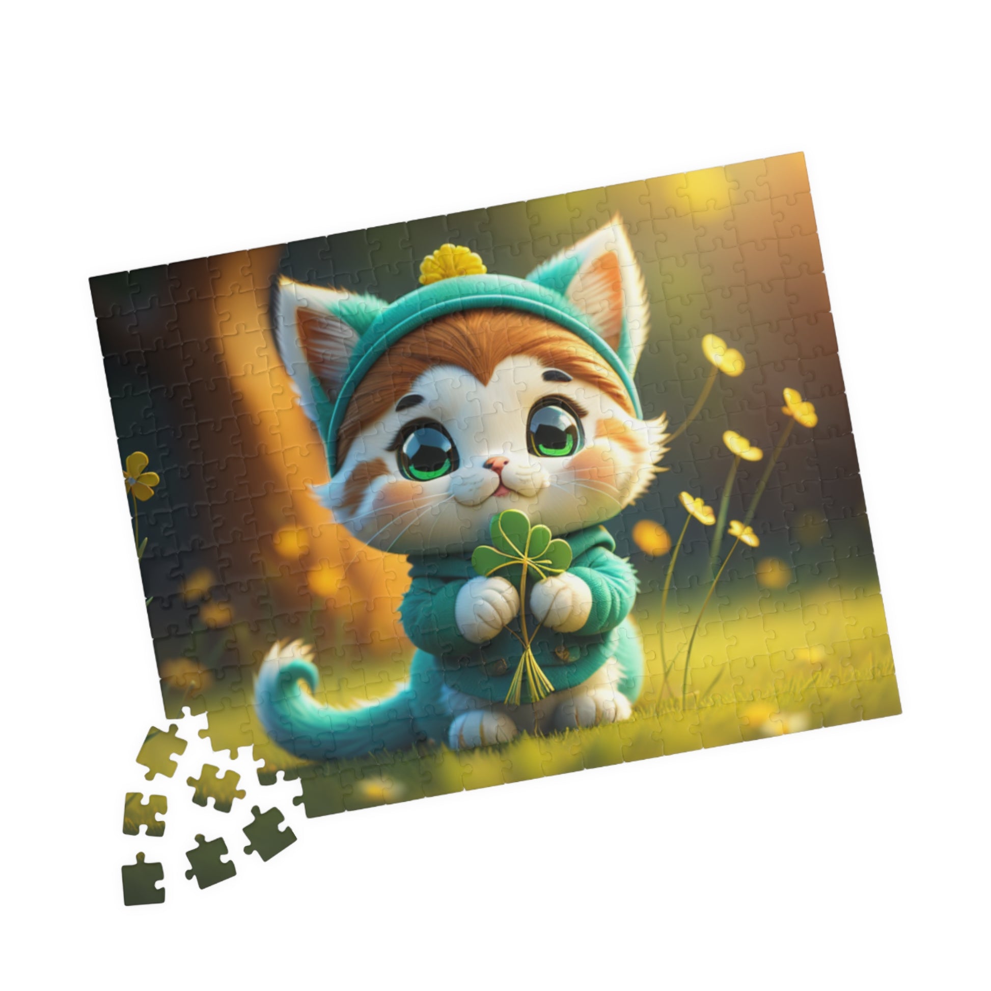 Serene Shamrock Kitty - St. Patrick's Day Mental Health Puzzle
