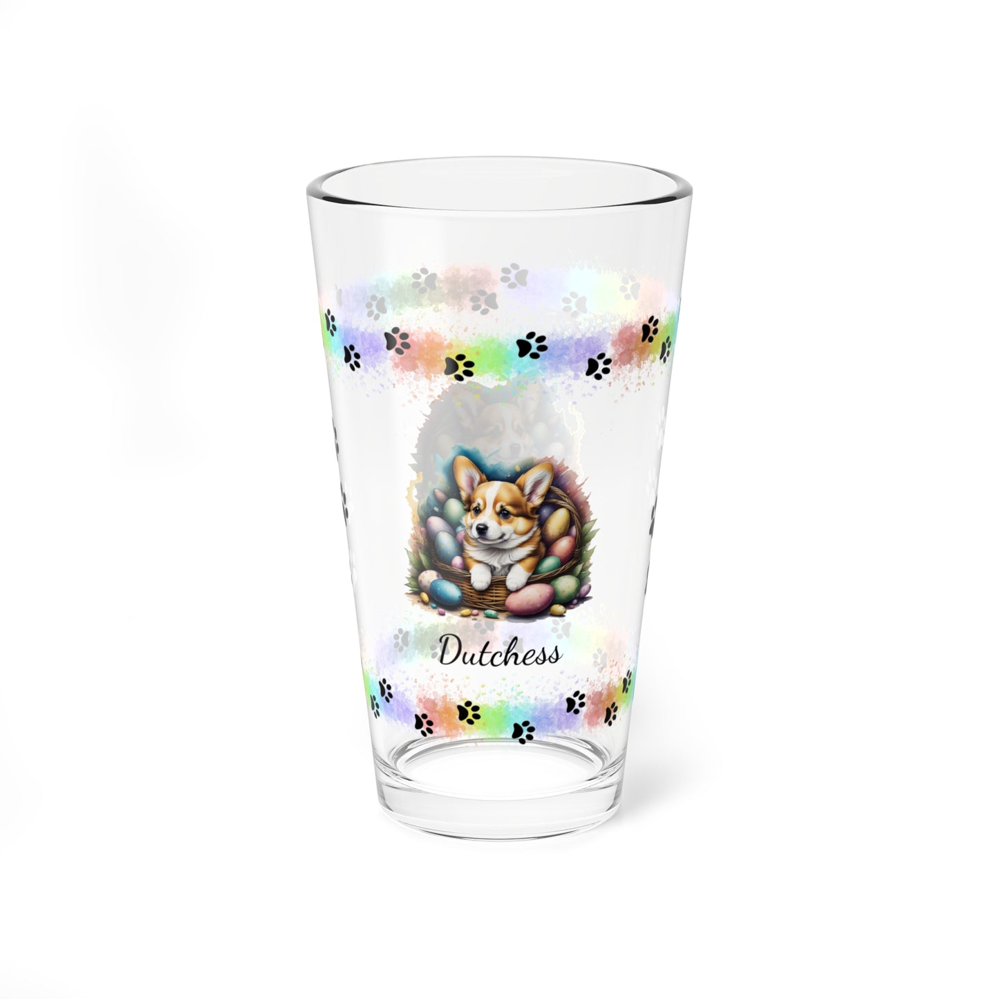 Corgi Personalized Easter Puppy 16oz Pint Glass - Custom Dog Design, Mental Health Gift, Easter Décor, and Festive Celebrations
