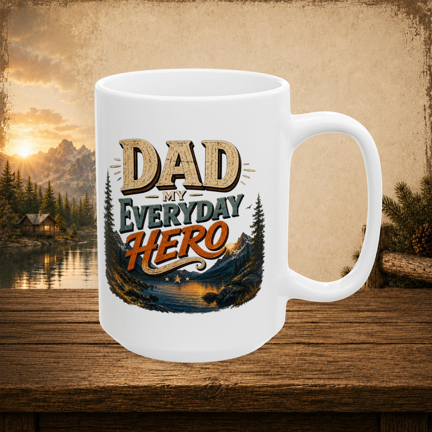 Dad my everyday hero mountain lake personalized mug, thoughtful Father’s Day gift