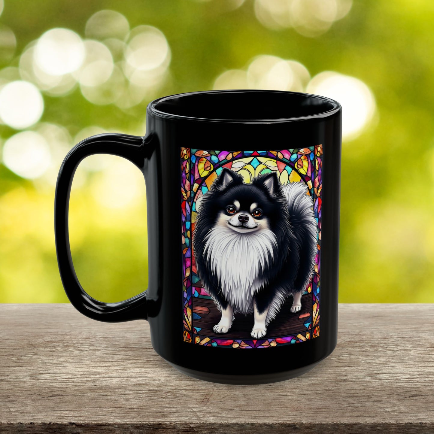 Black and white Pomeranian custom name mug for dog moms