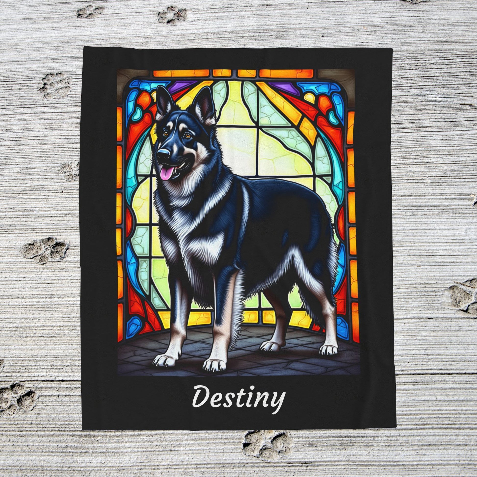 German Shepherd Black & Silver Coat Blanket, Custom Stained Glass Dog Throw, Pet Owner Gift