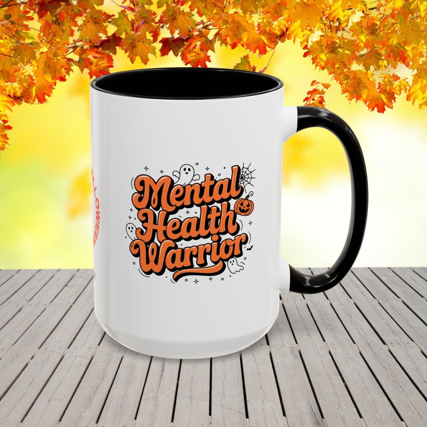 Mental Health Warrior Halloween Mug -empowering fall coffee cup with custom name