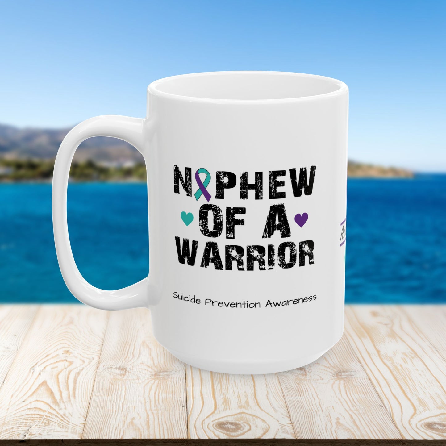Nephew of a Warrior - Personalized Suicide Prevention Awareness Gift, Empowerment and Resilience Ceramic Mug, Support for Survivors