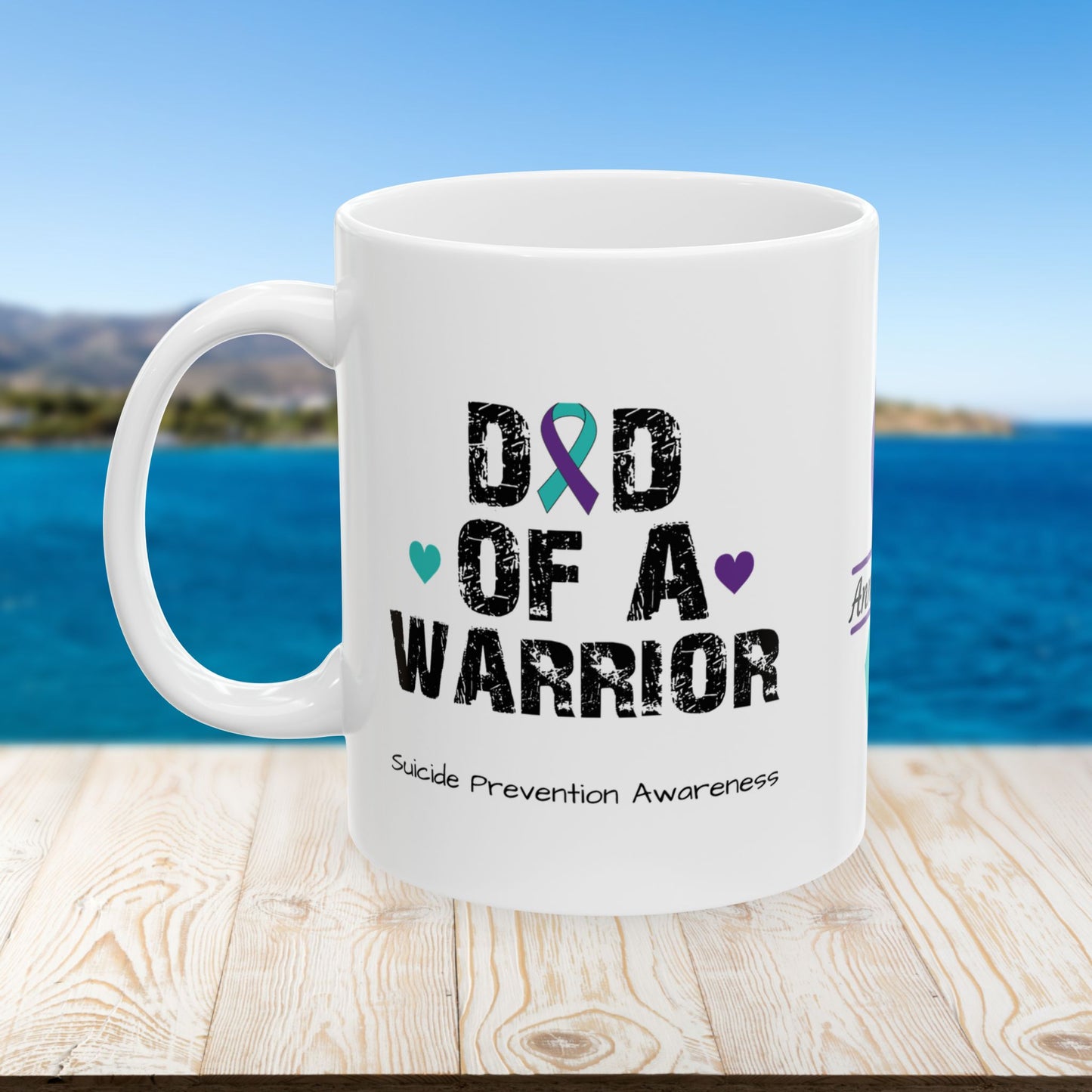 Dad of a Warrior ceramic mug - suicide prevention support and empowering gift for fathers