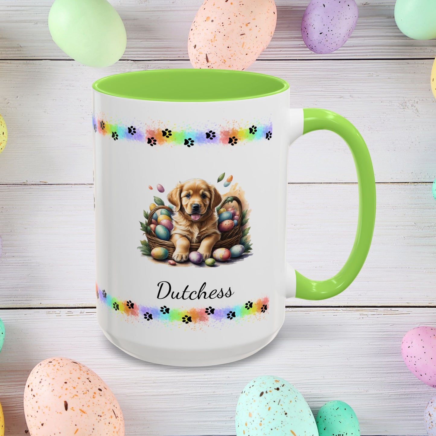 Golden Retriever Easter puppy coffee mug, personalized cute dog gift for mental health awareness and cozy drinks