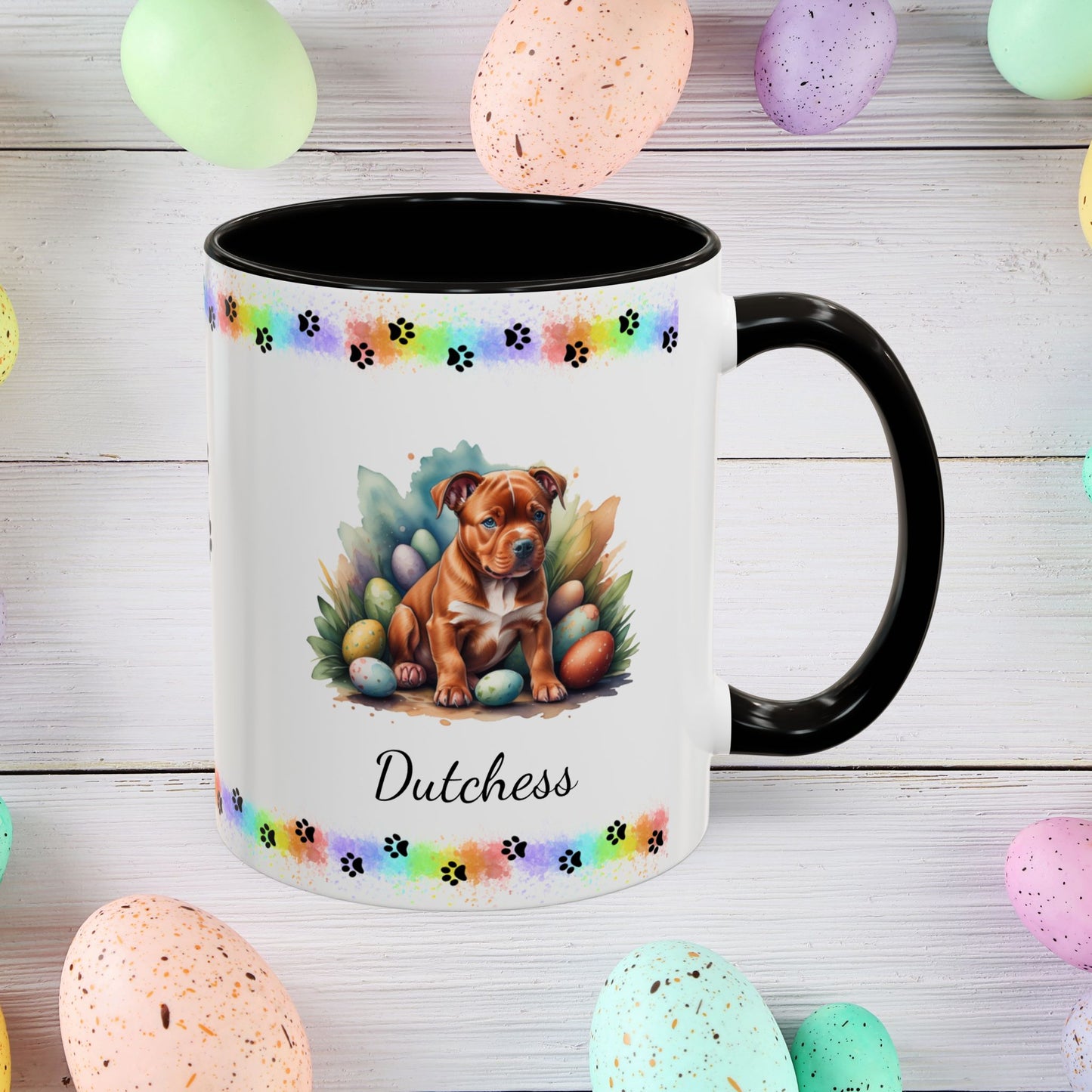 Pitbull Red Easter puppy coffee mug, personalized cute dog gift for mental health awareness and cozy drinks