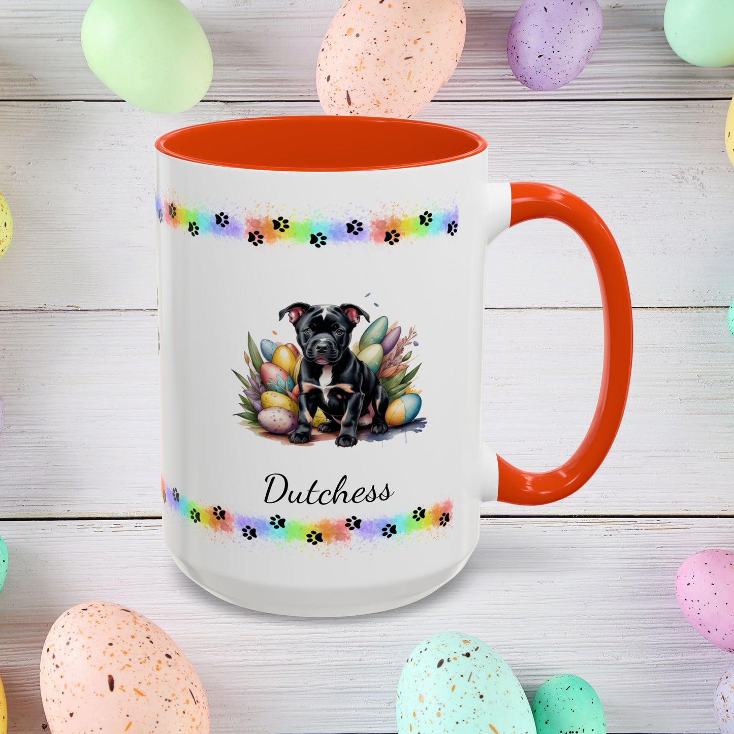Pitbull Black Easter puppy coffee mug, personalized cute dog gift for mental health awareness and cozy sipping