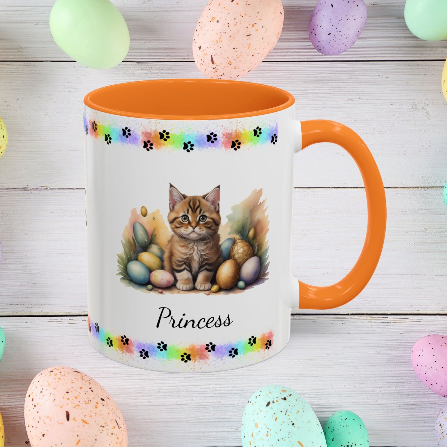 Bobtail cute kitten Easter coffee mug, personalized gift for cat lovers, mental health awareness and home use